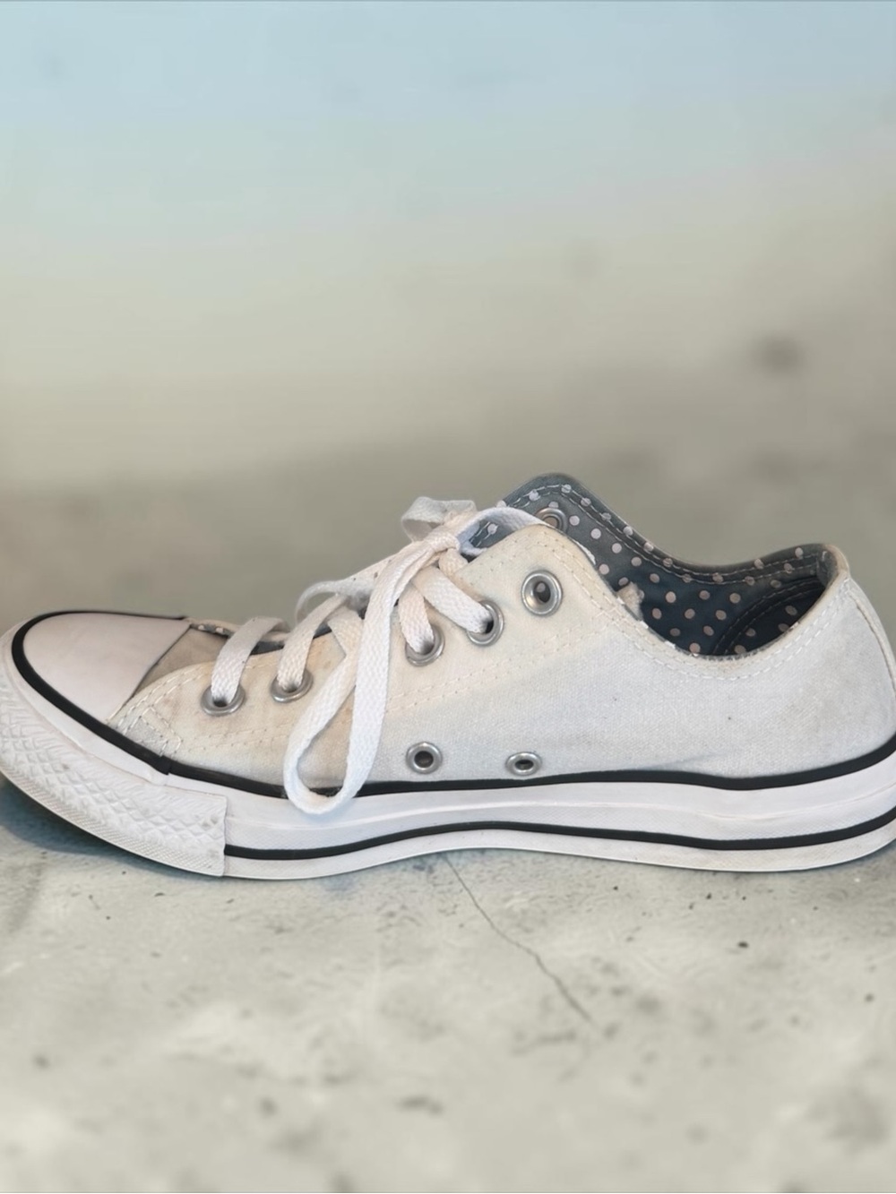 Converse Chuck Taylor All Star Double Tongue White Polka Dot Low Top - Women’s 8 - Picture 3 of 12